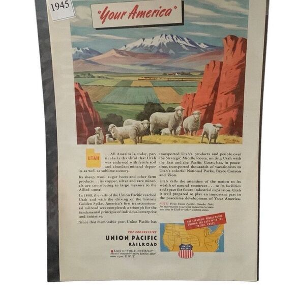 Vintage 1945 Union Pacific Your America Utah Ad Advertisement - Picture 2 of 4